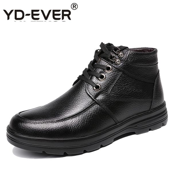 

newly man genuine leather boots winter leather snow shoes wool inner anti slip father ankle boots 38-44 man snow, Black
