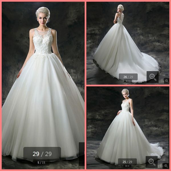 

robe de mariage ball gown white lace appliques wedding dress backless appliques princess puffy bride dress selling 2019