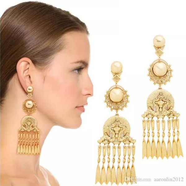 

new baroque pearl drop earrings for women vintage jewelry matte gold carving dangle earrings chain tassel pendant earrings, Silver