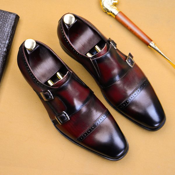 

mens leather shoes men genuine leather oxford shoes for men black doubt buckle monk wedding