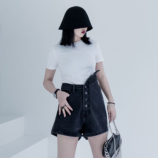 

deat] women black temperament denim wide leg shorts new high waist loose fit trousers fashion tide spring autumn 2020 13p014, White;black