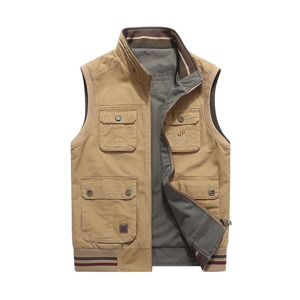 

men's vests autumn vest men casual sleeveless jacket cotton mens with many pockets double-sides wear outdoor waistcoat, Black;white