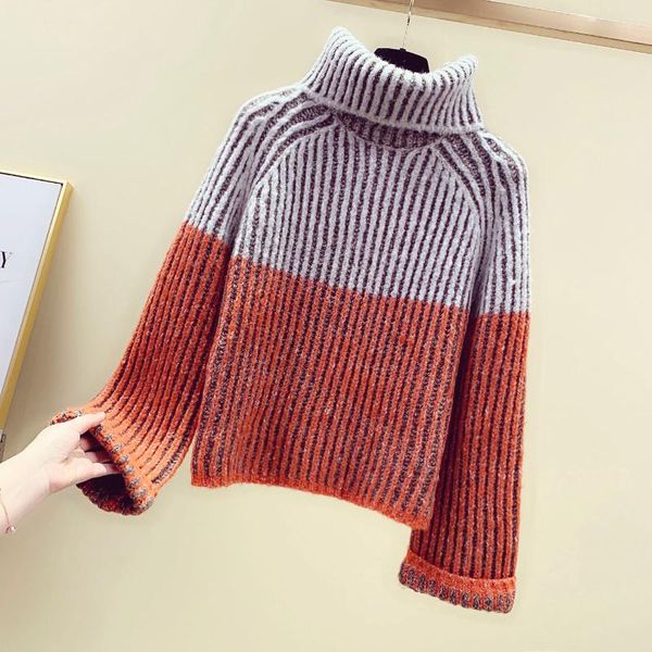 

new thickened turtleneck sweater warn jumper loose pullover knitting coat girls ladies classic ribbed sweater autumn winter, White;black