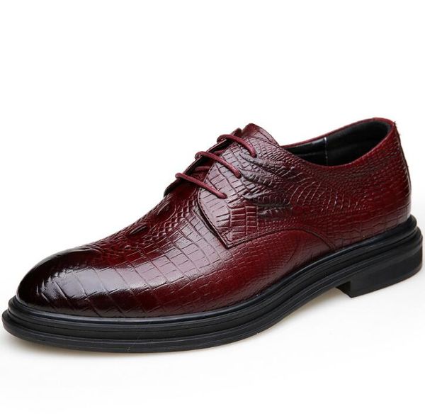 

men's crocodile dress leather shoes lace-up wedding party shoes mens business office oxfords flats plus size men fashion shoe, Black
