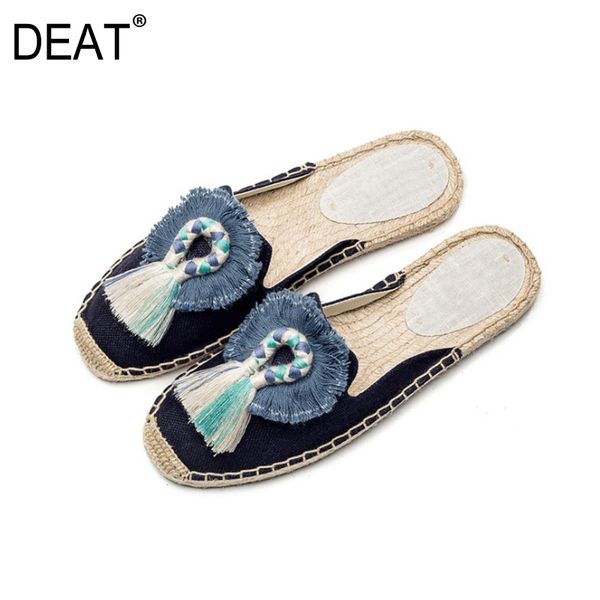 

deat] 2020 new spring summer pumps toe fringe embroider print outside flat fisherman slippers women shoes fashion tide 10h216, Black