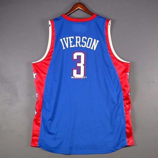 

100% stitched #3 allen iverson 2004 jersey mens blue vest size xs-6xl stitched basketball jerseys ncaa, Black;blue