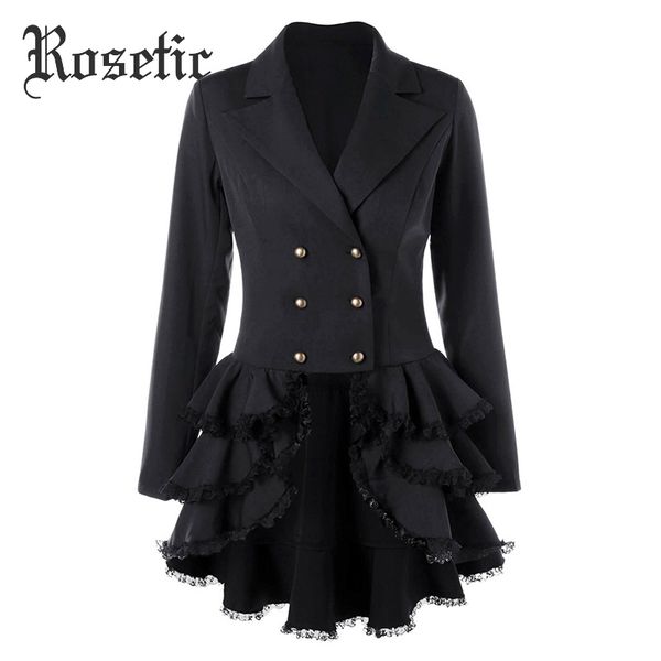 

gothic dovetail asymmetrical coat for women winter autumn lace europe style outerwear fashion swallowtail slim bandage coats, Tan;black