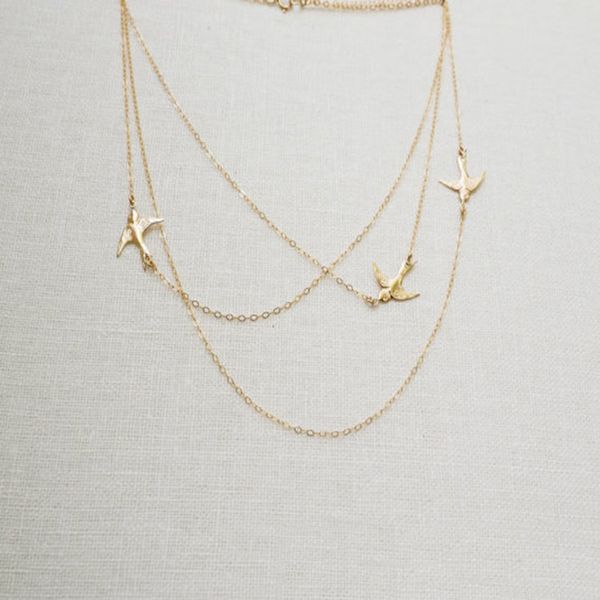 

necklace originality pretty clavicle necklace flying bird creative pendant three layers, Silver