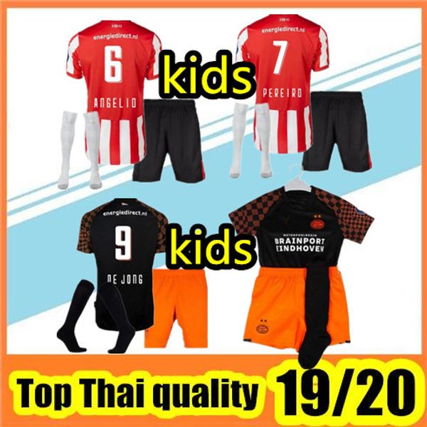 

2019 2020 eindhoven kids kit soccer jersey camisetas pereiro hendrix de jong maxi h.lozano boys children football shirt home away shirt, Black