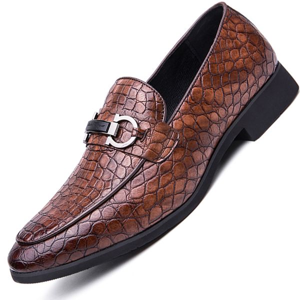 

formal shoes men snake pattern dress shoes men slip on social male metal decorations leather party brown black red