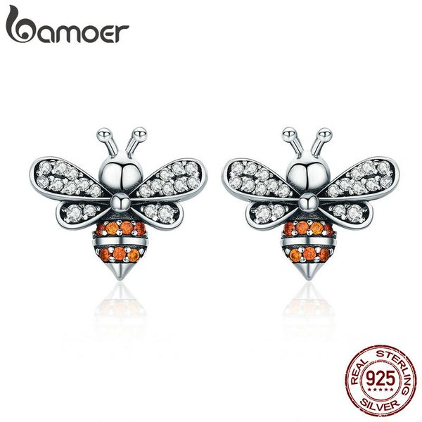 

bamoer высокое качество 100% стерлингового серебра 925 bee story clear cz изысканный стад серьги для женщин мода серебряные ювелирные издели, Golden;silver