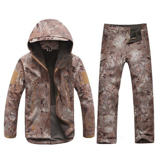 

camouflage tactical softshell jacket set men windproof waterproof warm hiking hunting jacket pant suit training uniform, Blue;black