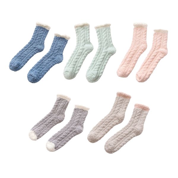 

5 pairs warm and thick sleep floor socks for winter women, Black;white