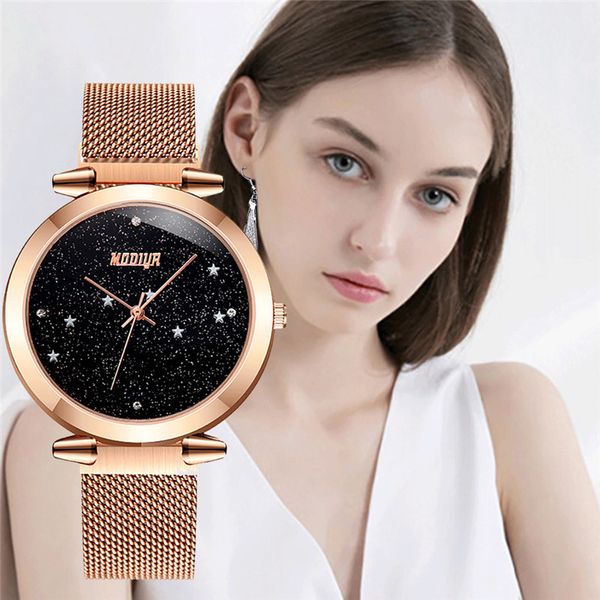 

fashion starry sky women watch rhinestone ladies quartz wristwatch metal steel with magnetic buckle watch clock gift533, Slivery;brown