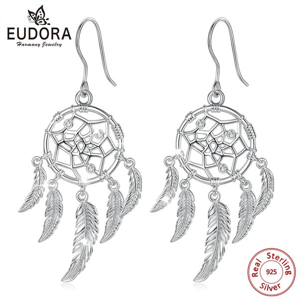 

eudora 925 sterling silver dreamcatcher earrings dream catcher drop earring with clear cubic zircon fine jewelry for women e100