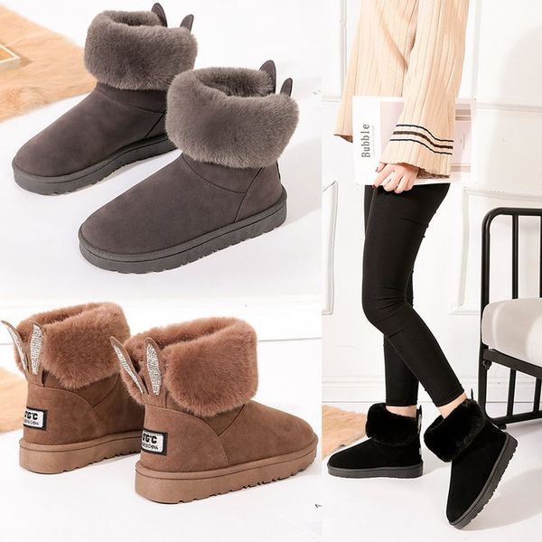 

women winter snow boots outdoor fur keep warm shoes female sweet flock slip-on woolen boot solid rhinestone casual boots women, Black