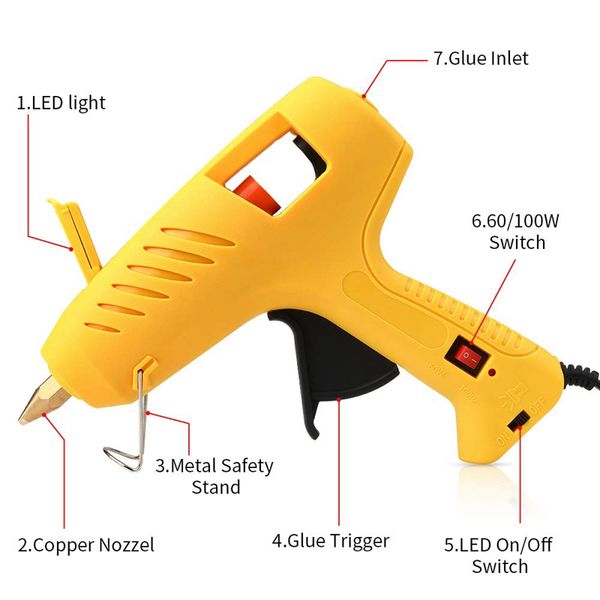 

xd-glue tool with led lights,60/100w full size dual power high temp heavy duty melt glue tool kit for diy, arts & crafts