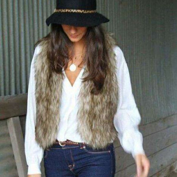 

искусственный мех пальто женщин без рукавов пушистая куртка v шеи пушистый уличная жилет женское пальто 2019 марка качество, Black