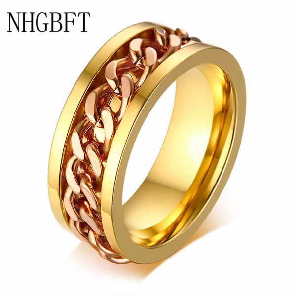 

nhgbft 8mm wide цвета золота вращающийся кольцо цепи для mens нержавеющей стали обручальное кольцо мужской ювелирные изделия, Slivery;golden