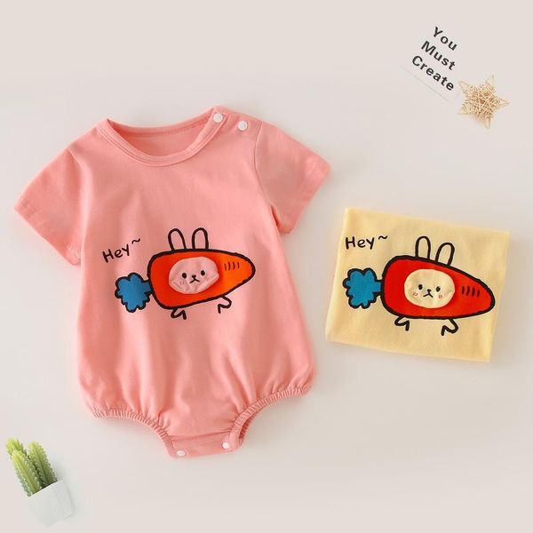 

100% cotton cartoon infant summer short sleeve baby jumpsuit baby triangle romper fart bodysuit children clothing, Blue