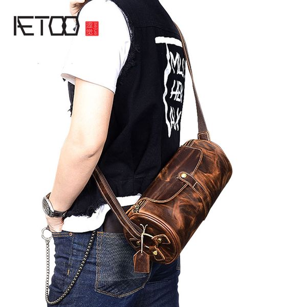 

aetoo vintage old leather men's small messenger bag leather shoulder small bucket bag men's