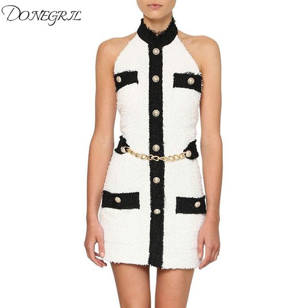 

2020 summer new button slim ladies black and white stitching mini bandage dress bodycon club party dress, Black;gray