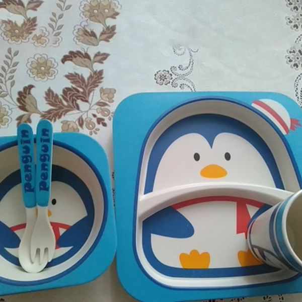 

5 pieces / set of dish tableware feeding set bamboo fiber baby cute children container cutlery set