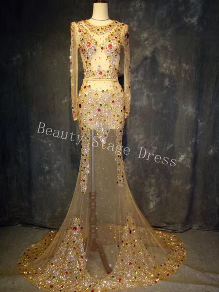 

multi-color crystals respective long train dress super luxurious big tail dress evening costume wedding celebrate prom, Black;red