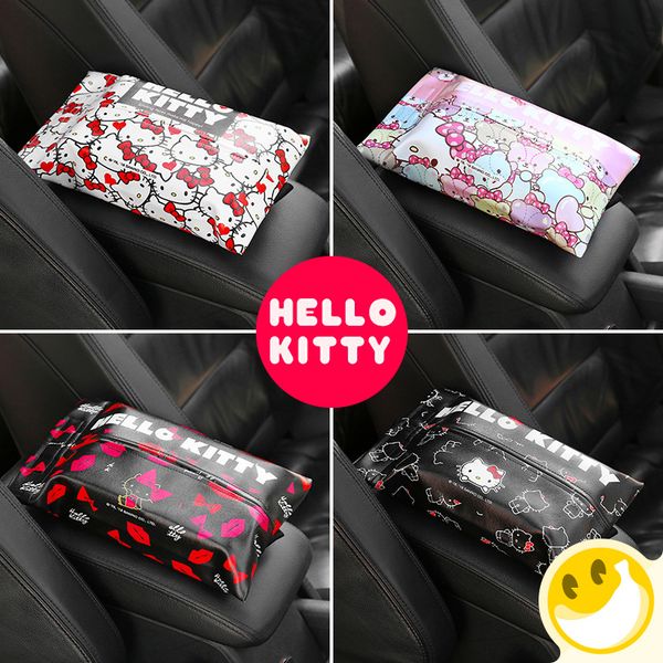 

hello kitty car tissue box hang armrest box pu leather creative fashion cartoon cute lovely girls children kids