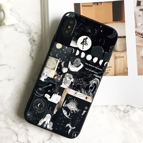 

capa luxury moon collage phone case for iphone 11 pro xs max xr 8 7 6s plus 5 se case soft black tpu silicone cover.
