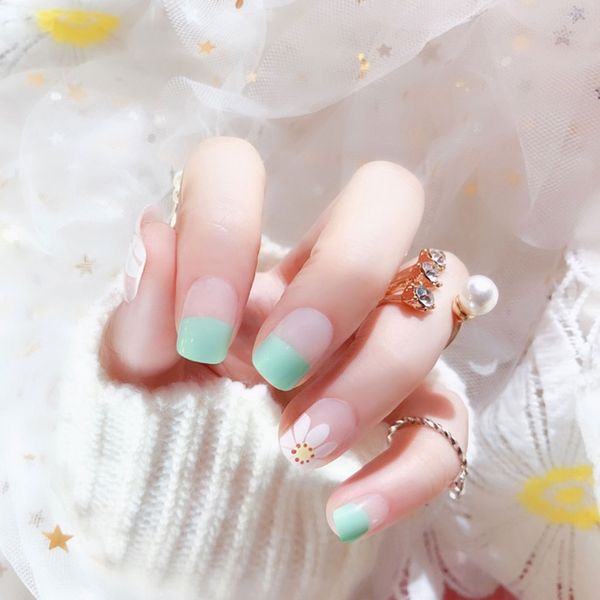 

24pcs set flower design nail tips acrylic false french full nails art c60 x7ja, Black