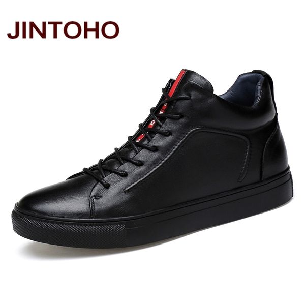 

jintoho 2018 casual leather boots genuine leather men shoes fashion male shoes winter ankle boots male boots winter men shoes cj191205, Black