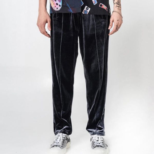 

20ss velvet wide leg pants side stitching drawstring pants elastic waist trousers sweatpants sport fitness high street outdoor hfymkz209, Black