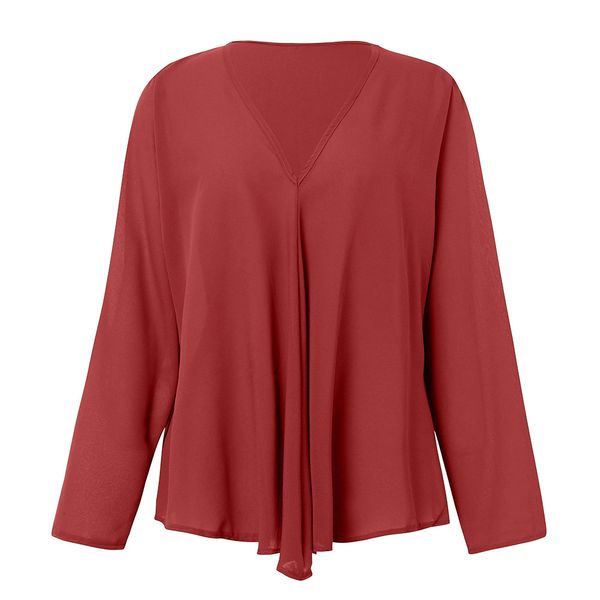 

new 2019 fashion trend high-end solid women ladies irregular v neck long sleeve chiffon casual shirt blouse, White
