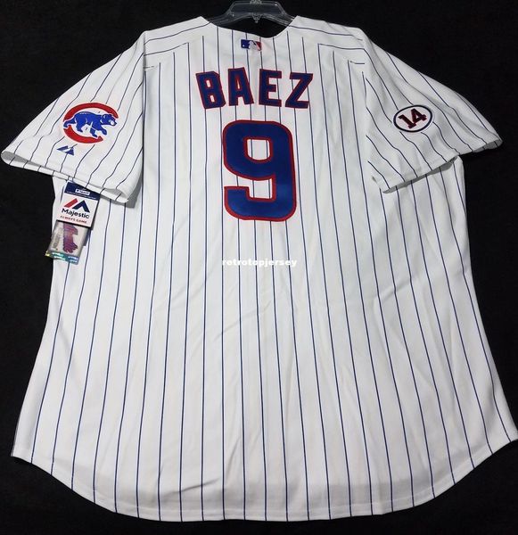

majestic chicago #9 pinstripe javier baez on field jersey mens stitched wholesale big and tall size xs-6xl baseball jerseys, Gray
