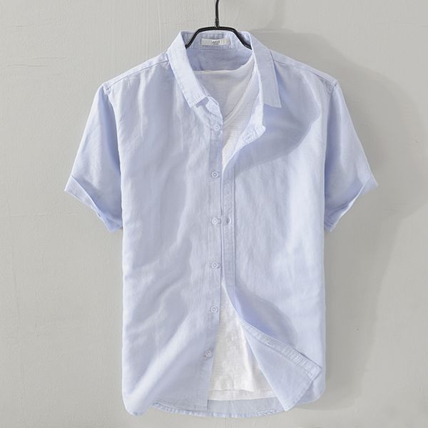 

new arrival summer men's short-sleeved linen shirt men's shirts linen and solid cotton comfortable shirt chemise de marque n5264, White;black