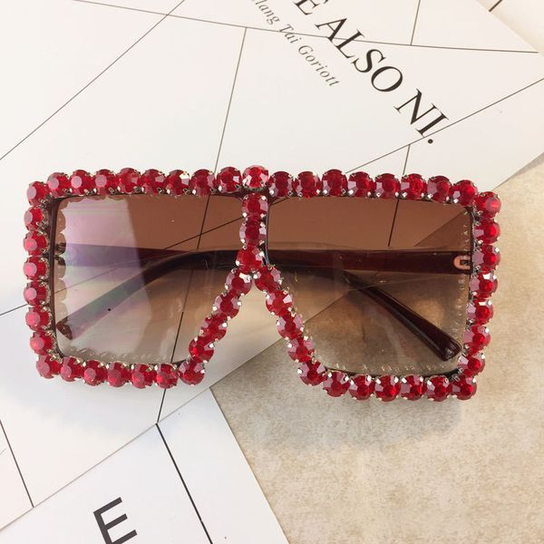 

big frame square diamond sunglasses women fashion exaggerated pink yellow oversized female sun glasses uv400 oculos, White;black