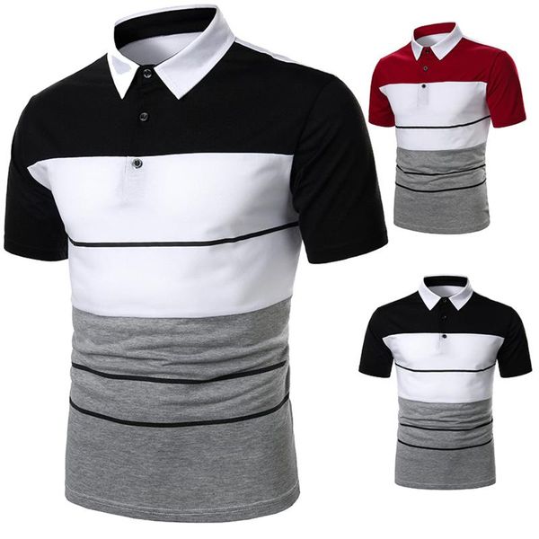 

fashion casual men's short sleeve t-shirts striped turndown collar button slim fit t-shirt tee shirt hot, White;black