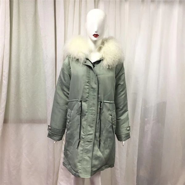 

green men's coat 2019 fashion real lamb fur collar and faux fur lining collar can be removable, Black
