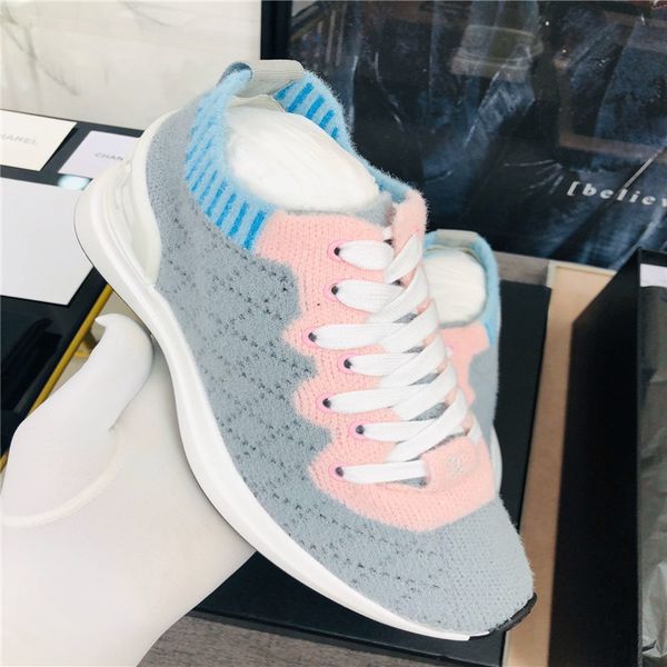 

knit flat bottom lace-up elastic color-matching fashion shoes luxury women's shoes comfortable non-slip breathable sports casual shoes, Black