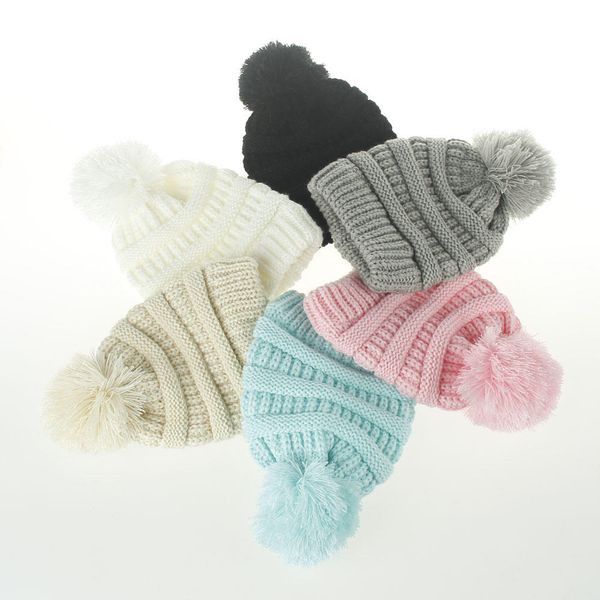 

kids pompom ball cap fashion children winter warm knit hat soft ball beanie cap outdoor ski hat wool cap, Yellow