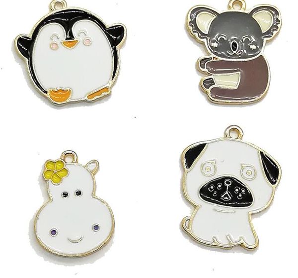 

100 pcs hippopotamus dogs penguin koala animal mix key charm earrings necklace key chain pendants diy jewelry making accessories, Bronze;silver