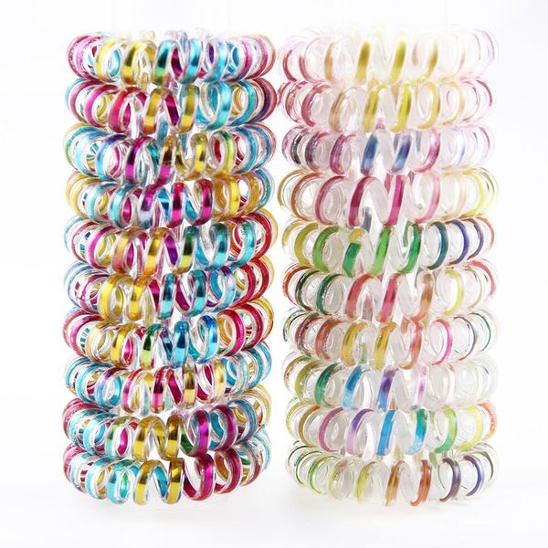 

colorful telephone wire cord headbands for women elastic hair bands rubber ropes hair ring girls hair accessories wholesale, Slivery;white