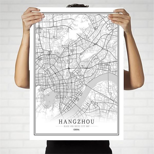 

china black and white city map poster beijing hong kong macao chongqing wall art home decor canvas painting creative gift