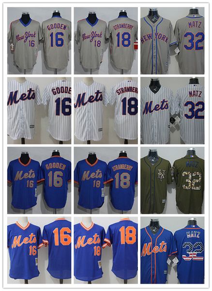 

custom men's women youth ny mets jersey #32 steven matz 18 darryl strawberry 16 dwight gooden blue baseball jerseys, Blue;black