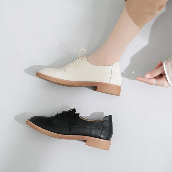 

2019 primavera y otoÃ±o nuevos zapatos casuales de cuero suave simple tendÃ³n zapatos planos antideslizantes viento britÃ¡nico con, Black