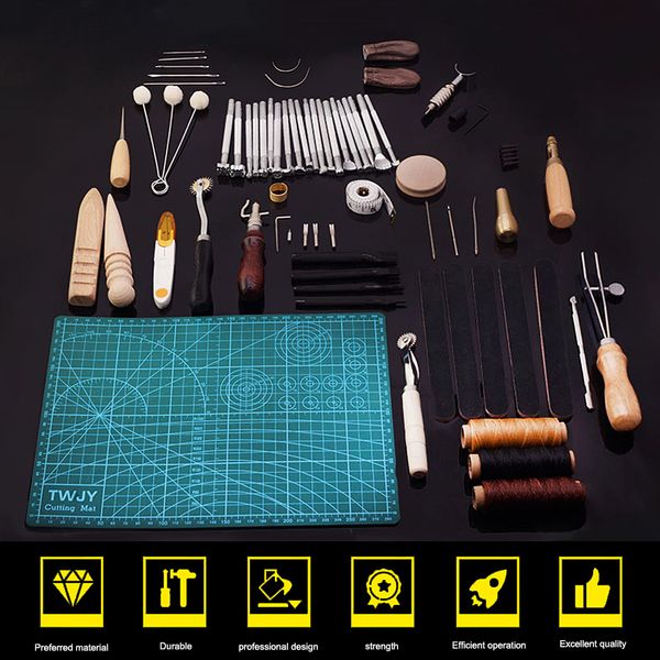 

50pcs leather craft tool leather sewing tools kit diy hand stitching tools for sewing canvas, Black