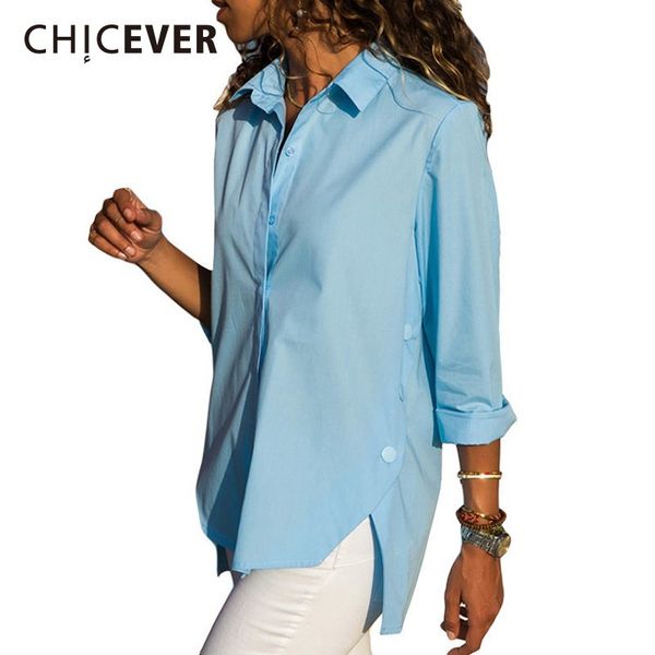 

chicever 2019 spring white blouse women's shirts female lapel long sleeve irregular hem chiffon blouses fashion casual tide