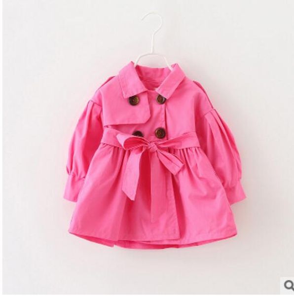 

2017 autumn new korean 0-3-year-old girl windbreaker infants jacket cardigan children's wear solid color bow spring section, Blue;gray