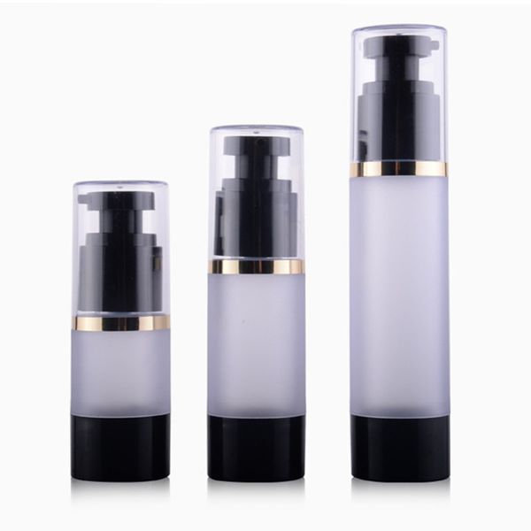 

15ml 30ml 50ml frosted airless bottle with black pump refillable lotion and gels dispenser travel container f1741
